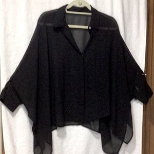 Marlawynne Black, sheer Tunic Top. Dolman sleeve